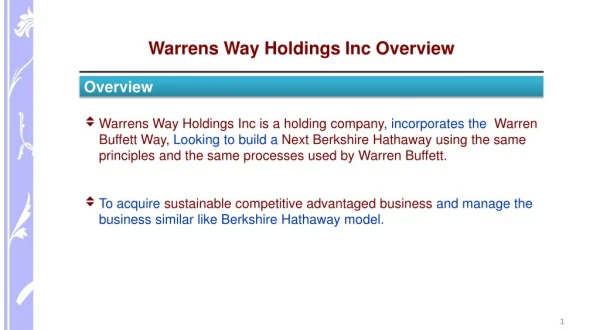 Warrens Way Holdings Inc Overview