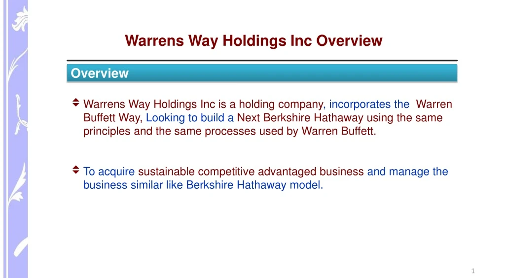 warrens way holdings inc overview