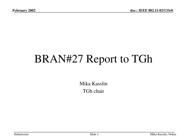 BRAN#27 Report to TGh