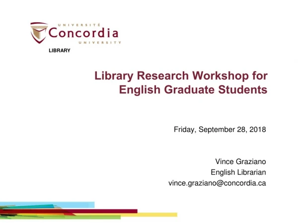 Library Research Workshop for English Graduate Students