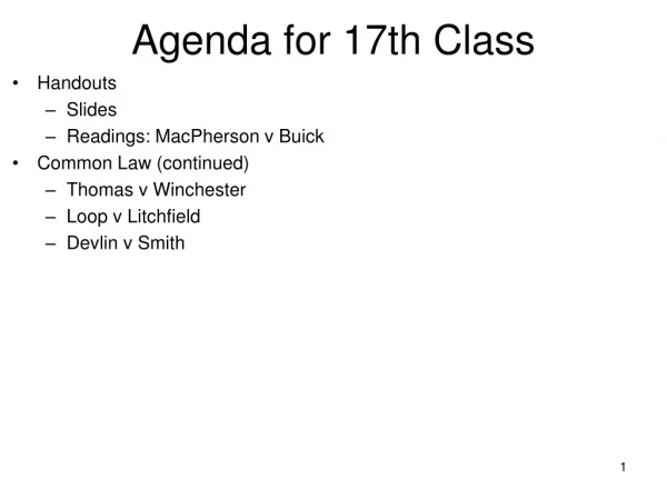 Agenda for 17th Class