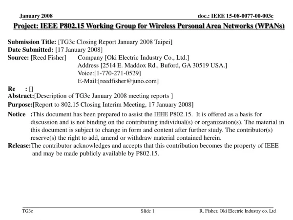 Project: IEEE P802.15 Working Group for Wireless Personal Area Networks (WPANs)