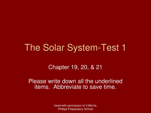 The Solar System-Test 1