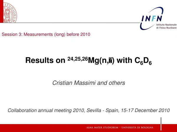 Session 3: Measurements (long) before 2010 Results on 24,25,26 Mg(n, ?) with C 6 D 6