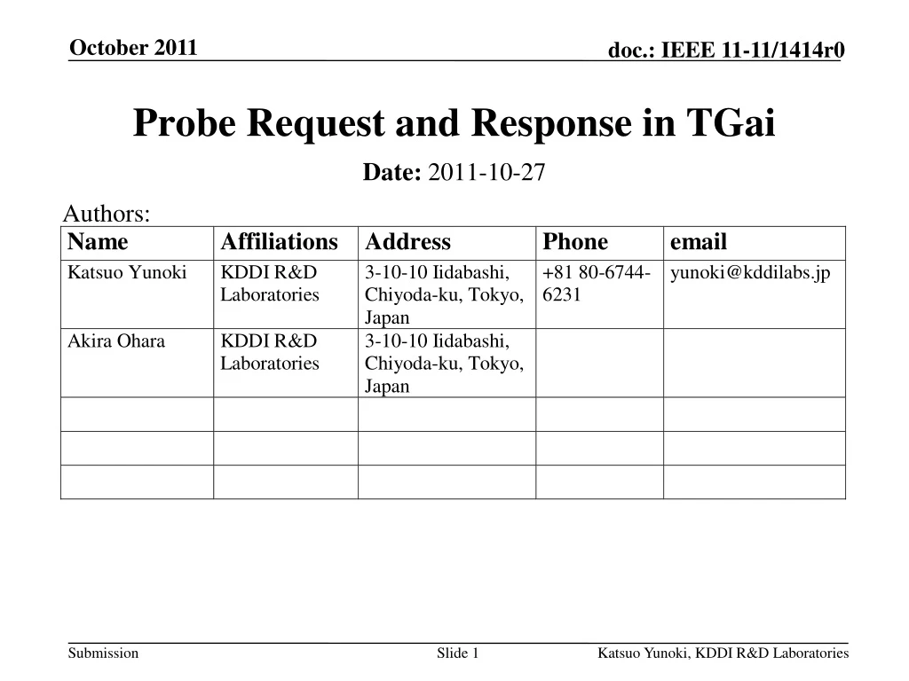 probe request and response in tgai