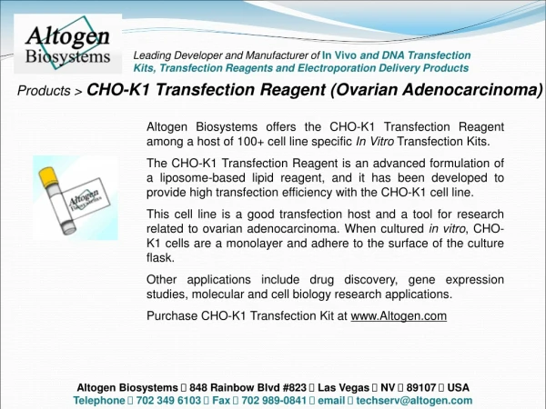 Products &gt; CHO-K1 Transfection Reagent (Ovarian Adenocarcinoma)