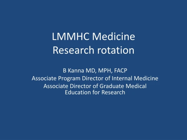 LMMHC Medicine Research rotation