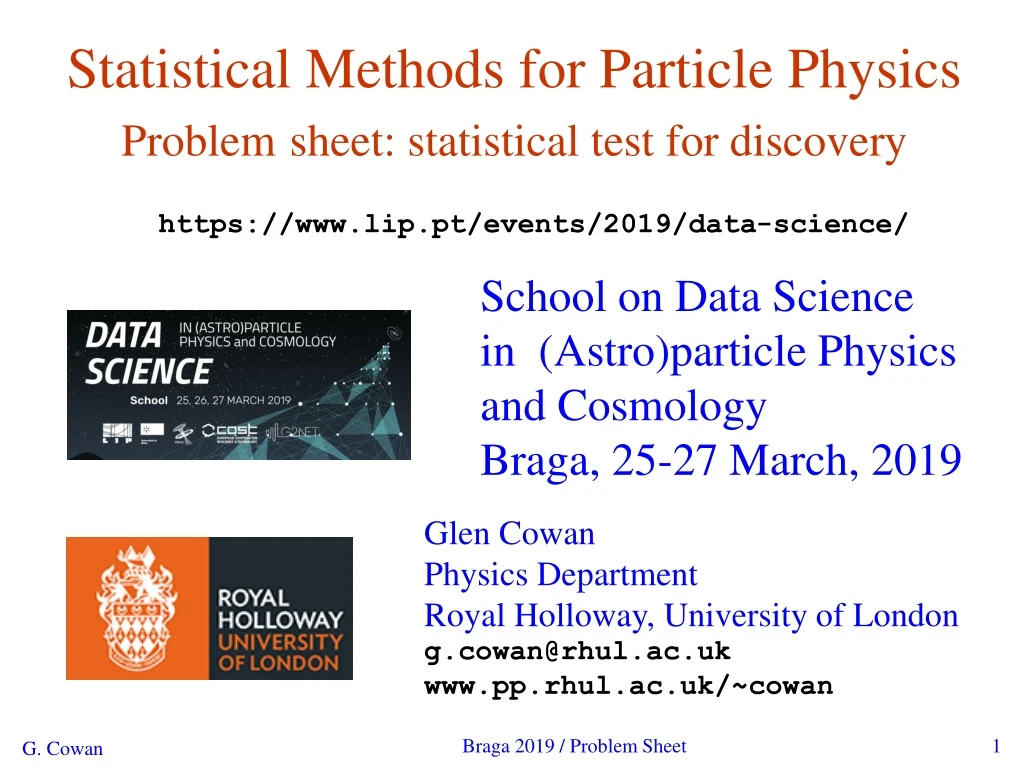statistical methods for particle physics problem sheet statistical test for discovery