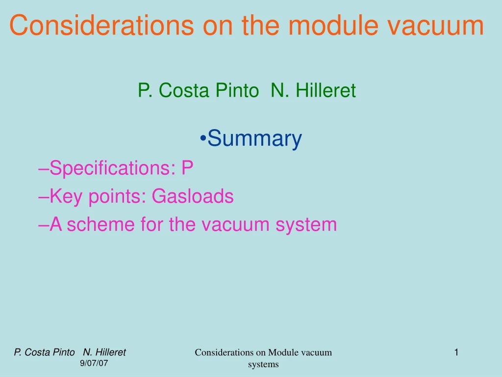 considerations on the module vacuum p costa pinto n hilleret