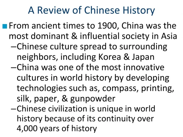 A Review of Chinese History