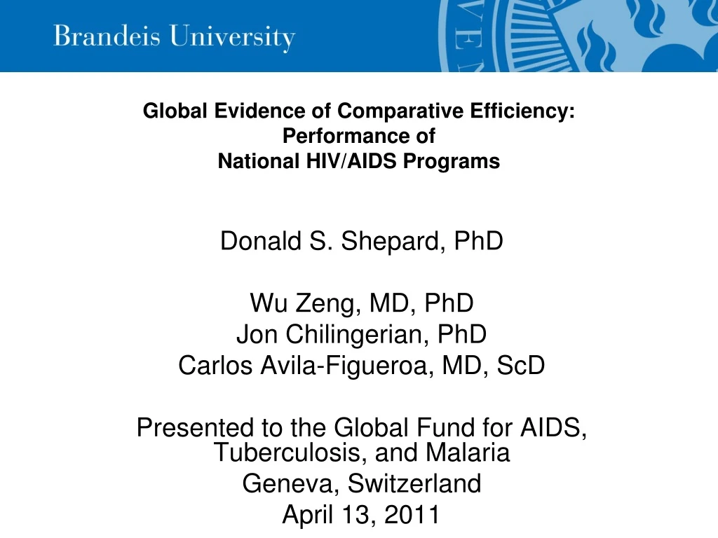 global evidence of comparative efficiency performance of national hiv aids programs