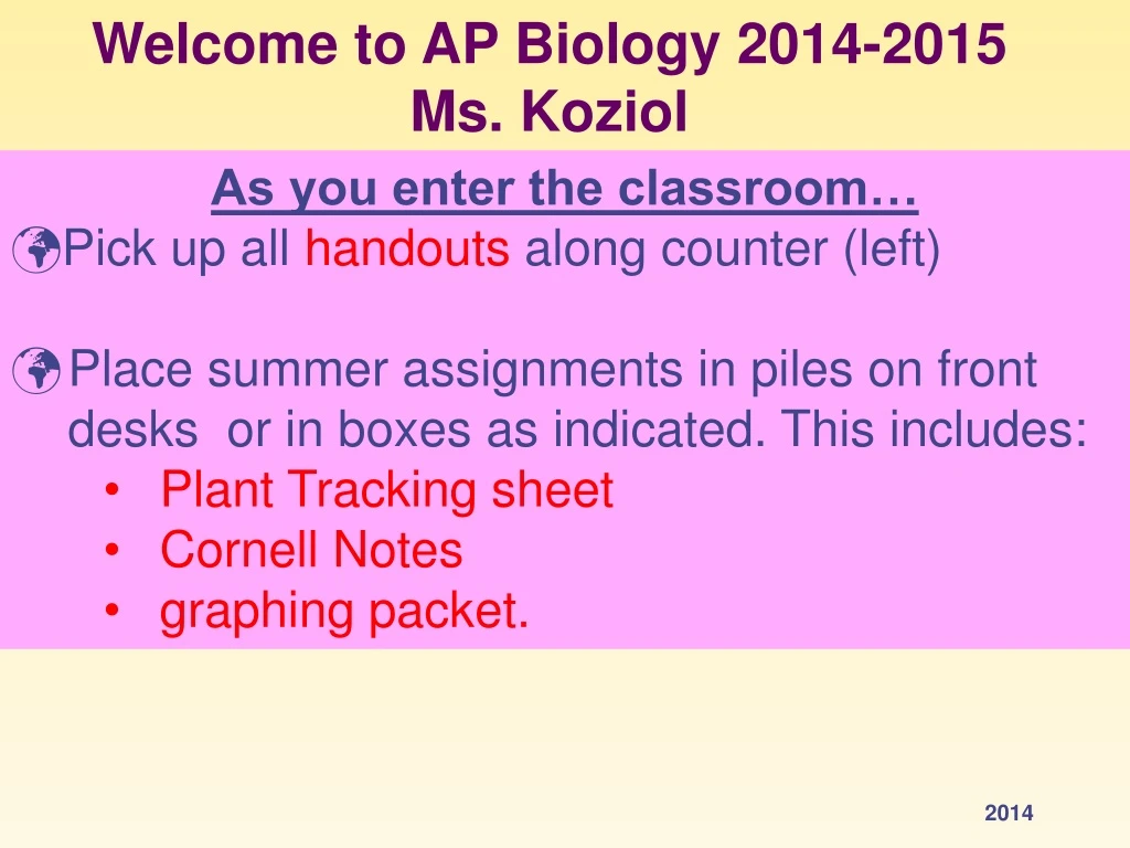 welcome to ap biology 2014 2015 ms koziol