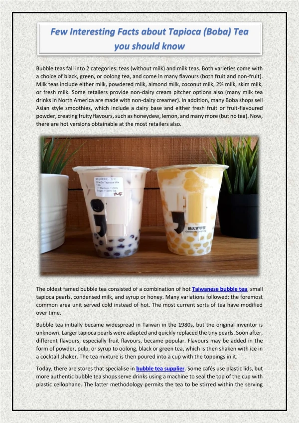Few Interesting Facts about Tapioca (Boba) Tea you should know
