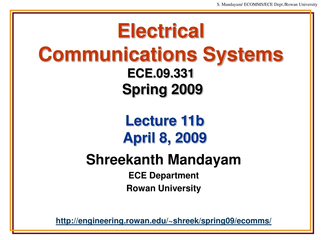 electrical communications systems ece 09 331 spring 2009