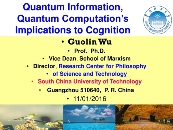 Quantum Information, Quantum Computation’s Implications to Cognition