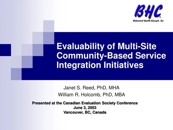 Evaluability of Multi-Site Community-Based Service Integration Initiatives