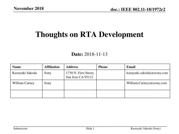 Thoughts on RTA Development