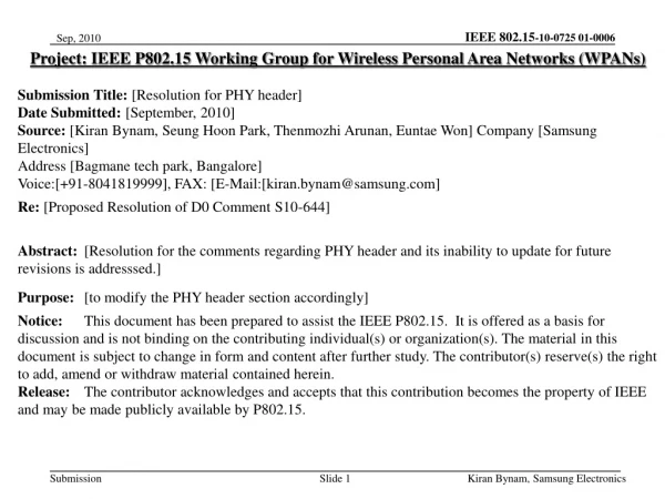 Project: IEEE P802.15 Working Group for Wireless Personal Area Networks (WPANs)