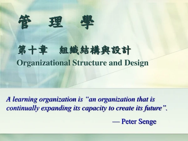 管 理 學 第十章 組織結構與設計 Organizational Structure and Design