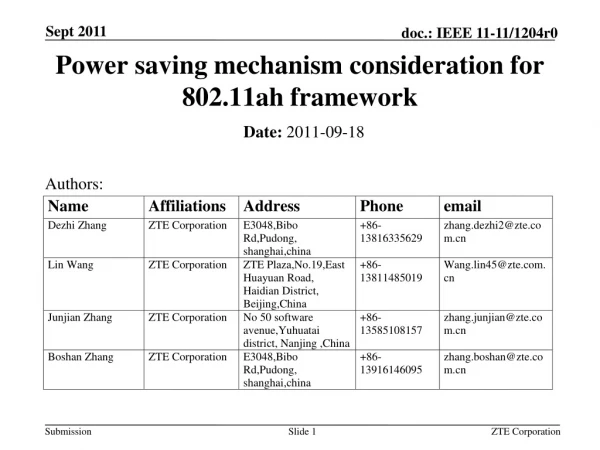 Power saving mechanism consideration for 802.11ah framework