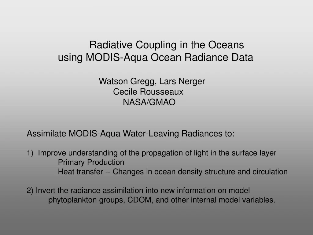 radiative coupling in the oceans using modis aqua