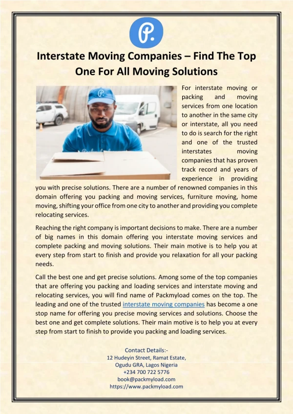 Interstate Moving Companies – Find The Top One For All Moving Solutions