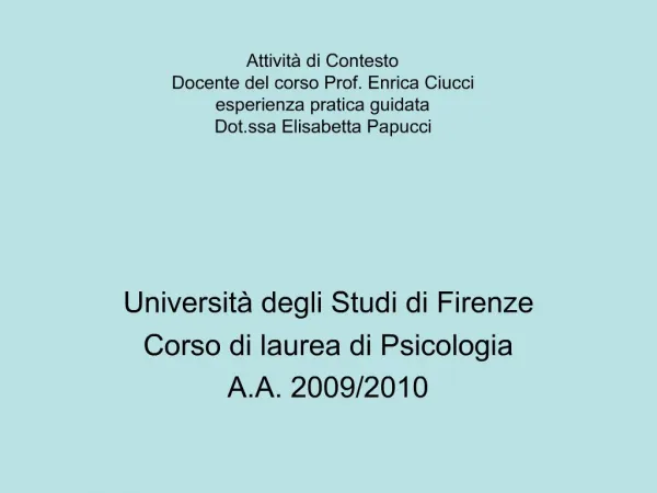 Attivit di Contesto Docente del corso Prof. Enrica Ciucci esperienza pratica guidata Dot.ssa Elisabetta Papucci