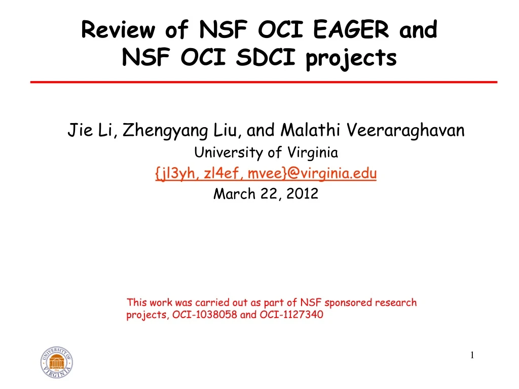 review of nsf oci eager and nsf oci sdci projects