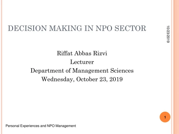 DECISION MAKING IN NPO SECTOR