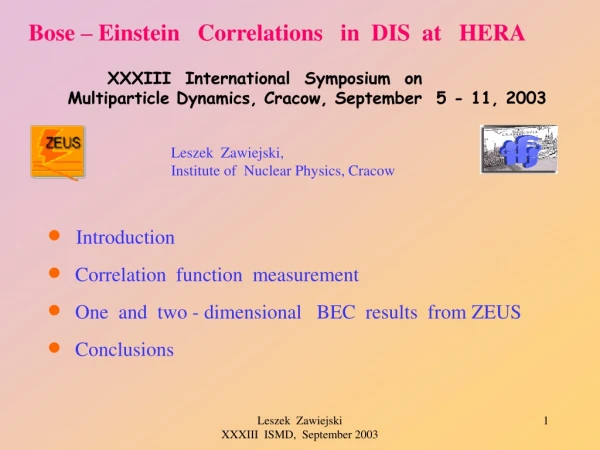 Bose – Einstein Correlations in DIS at HERA