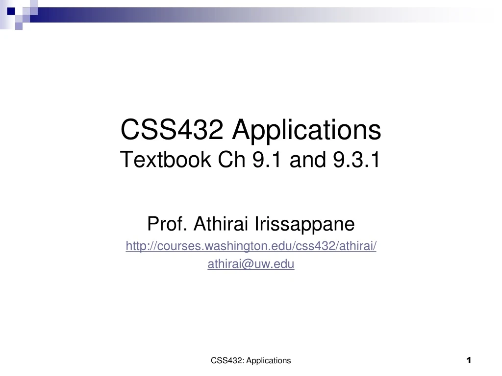 css432 applications textbook ch 9 1 and 9 3 1
