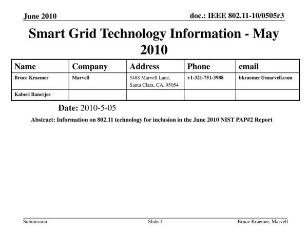 Smart Grid Technology Information - May 2010