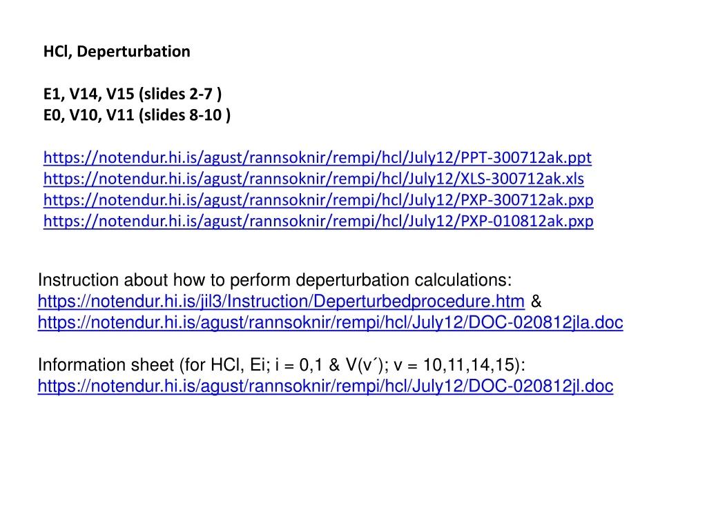 hcl deperturbation e1 v14 v15 slides