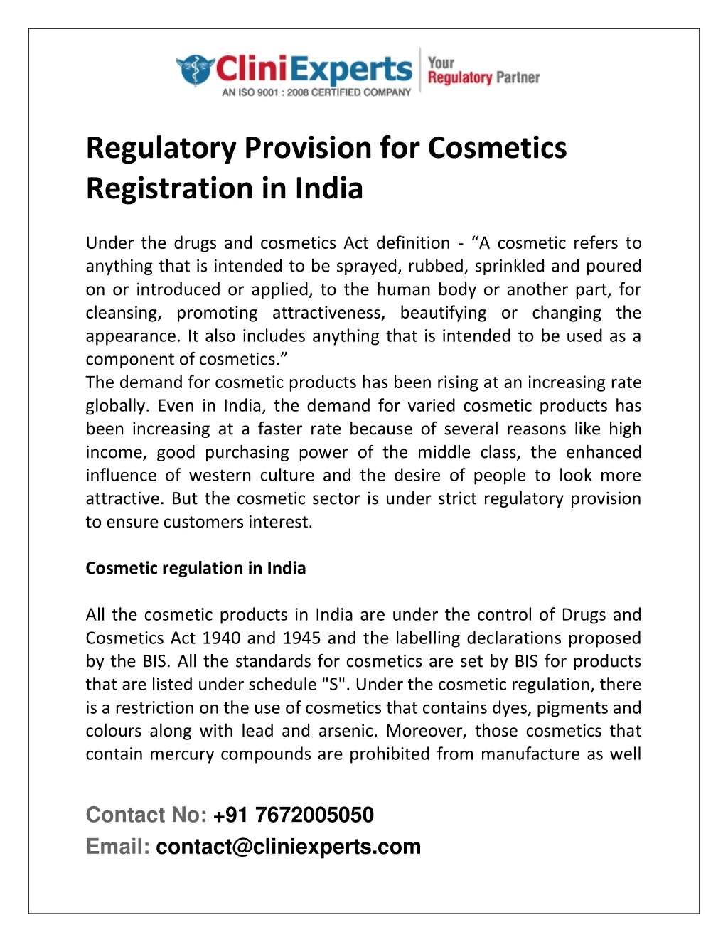 regulatory provision for cosmetics registration