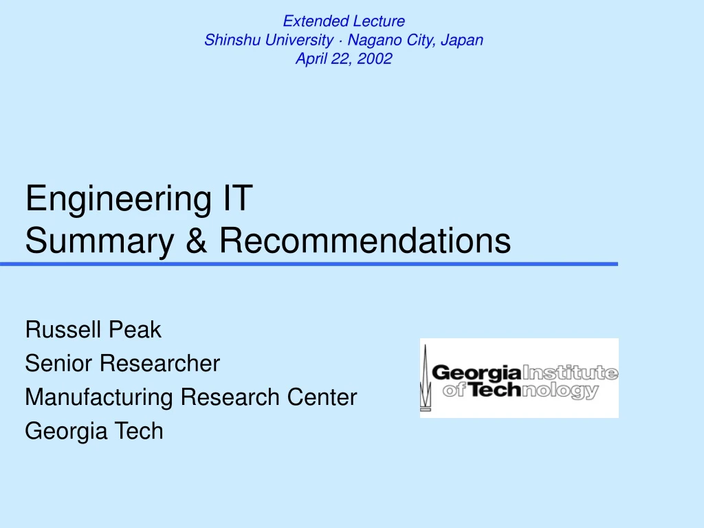 engineering it summary recommendations