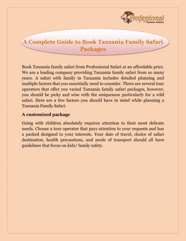 A Complete Guide to Book Tanzania Family Safari Packages