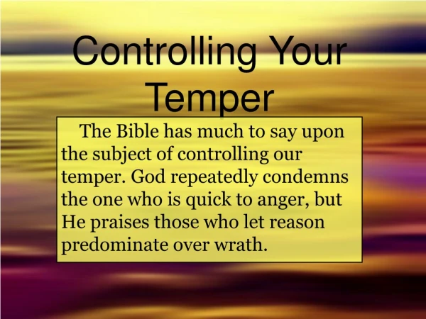Controlling Your Temper