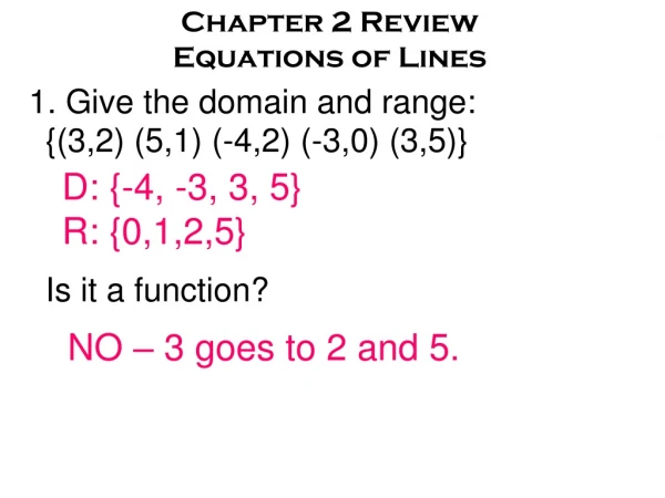 Chapter 2 Review Equations of Lines