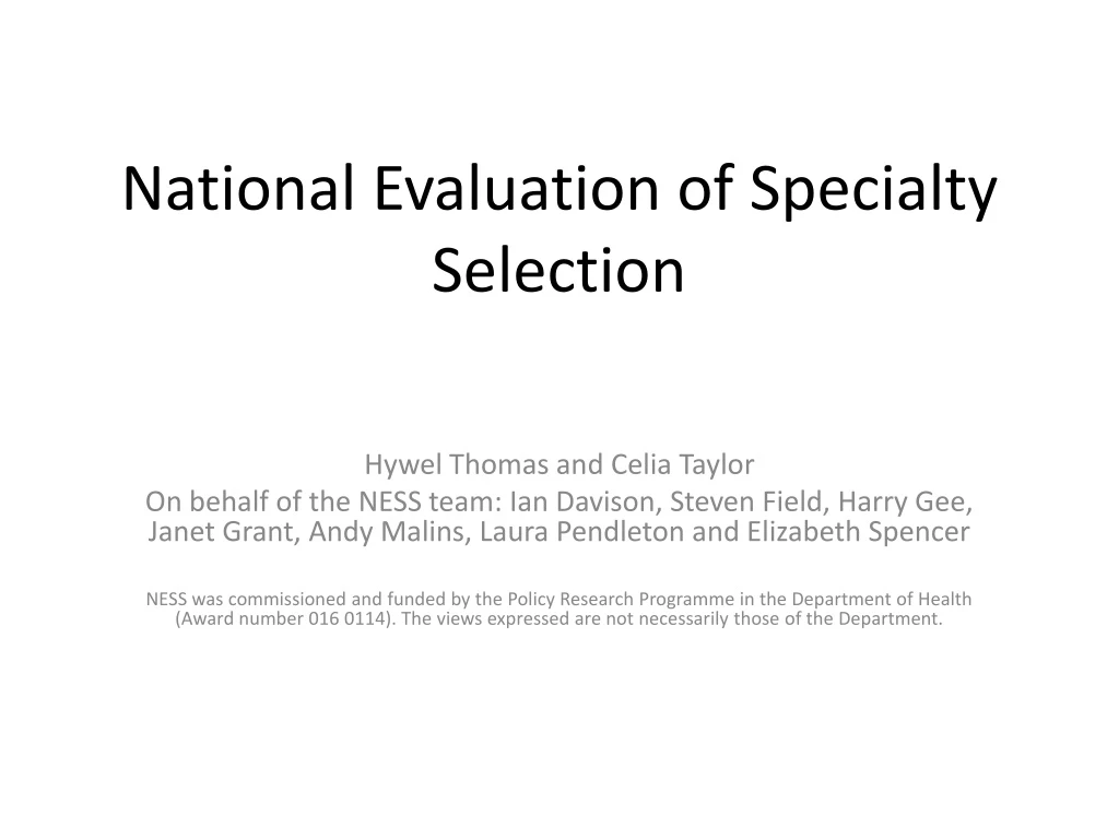 national evaluation of specialty selection