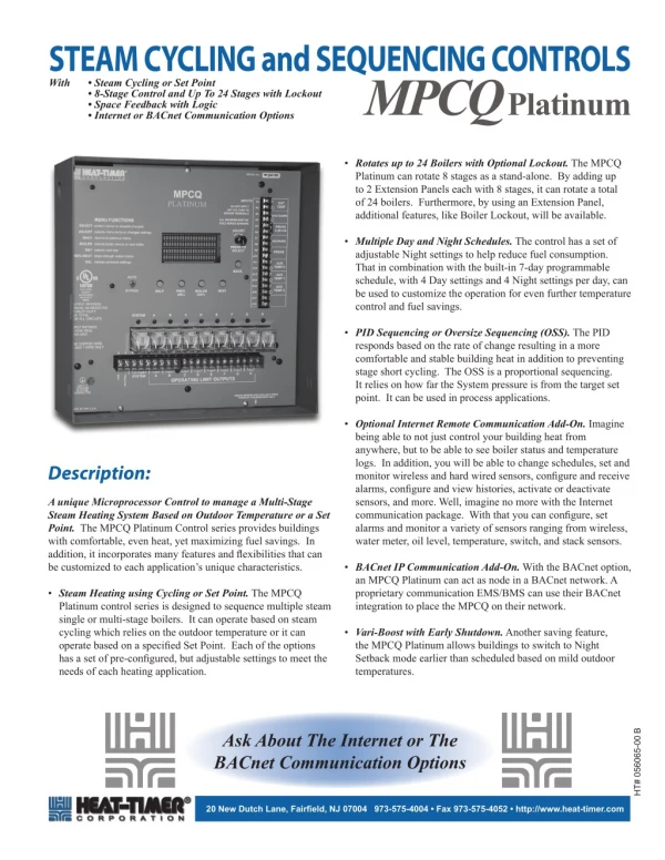 The MPCQ Platinum - Steam Outdoor Reset Heating Control