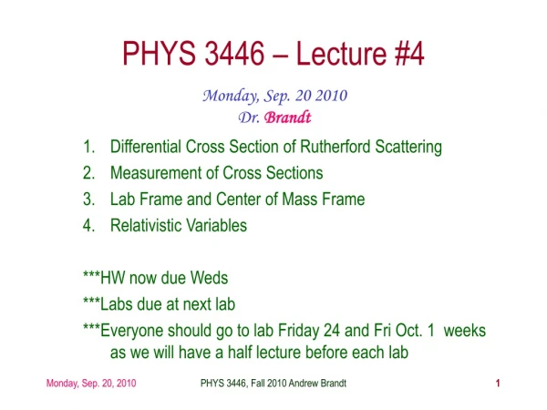 PHYS 3446 – Lecture #4
