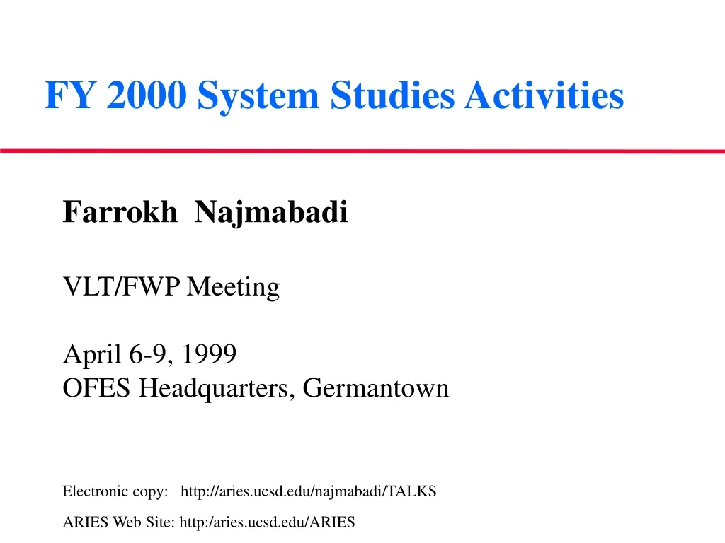 fy 2000 system studies activities