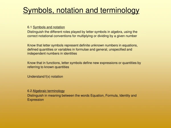 Symbols, notation and terminology
