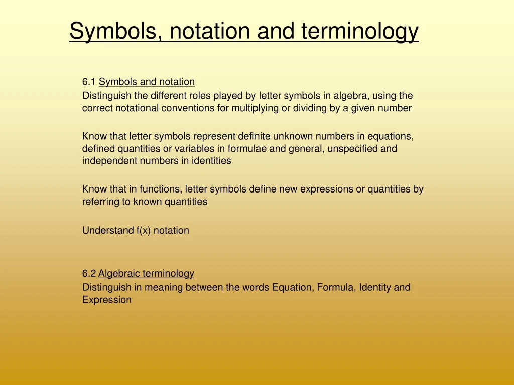 symbols notation and terminology