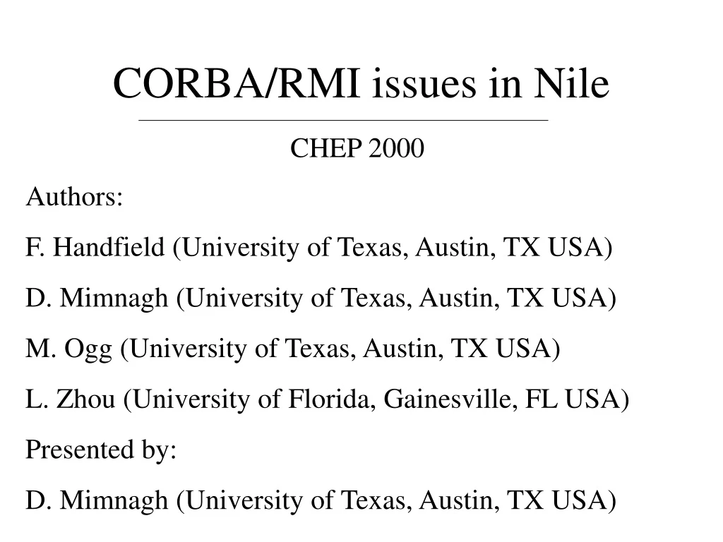 corba rmi issues in nile