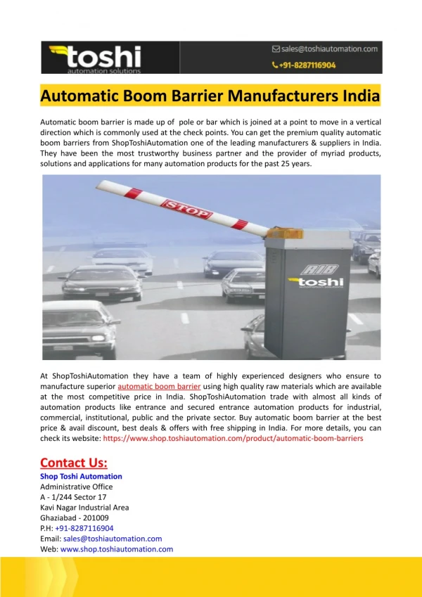 Automatic Boom Barrier Manufacturers