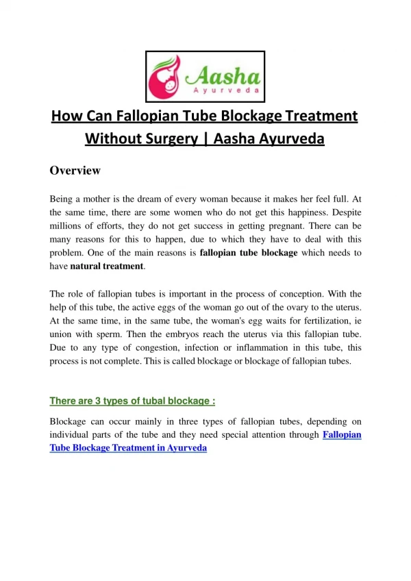 How Can Fallopian Tube Blockage Treatment Without Surgery | Aasha Ayurveda