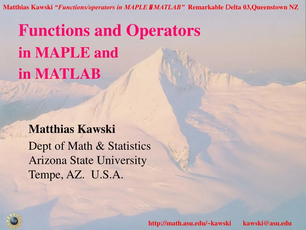 functions and operators in maple and in matlab