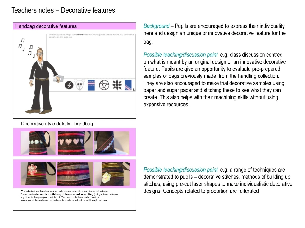 teachers notes decorative features