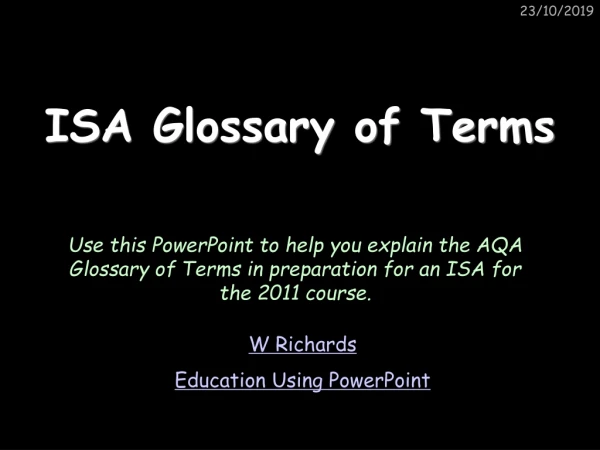 ISA Glossary of Terms